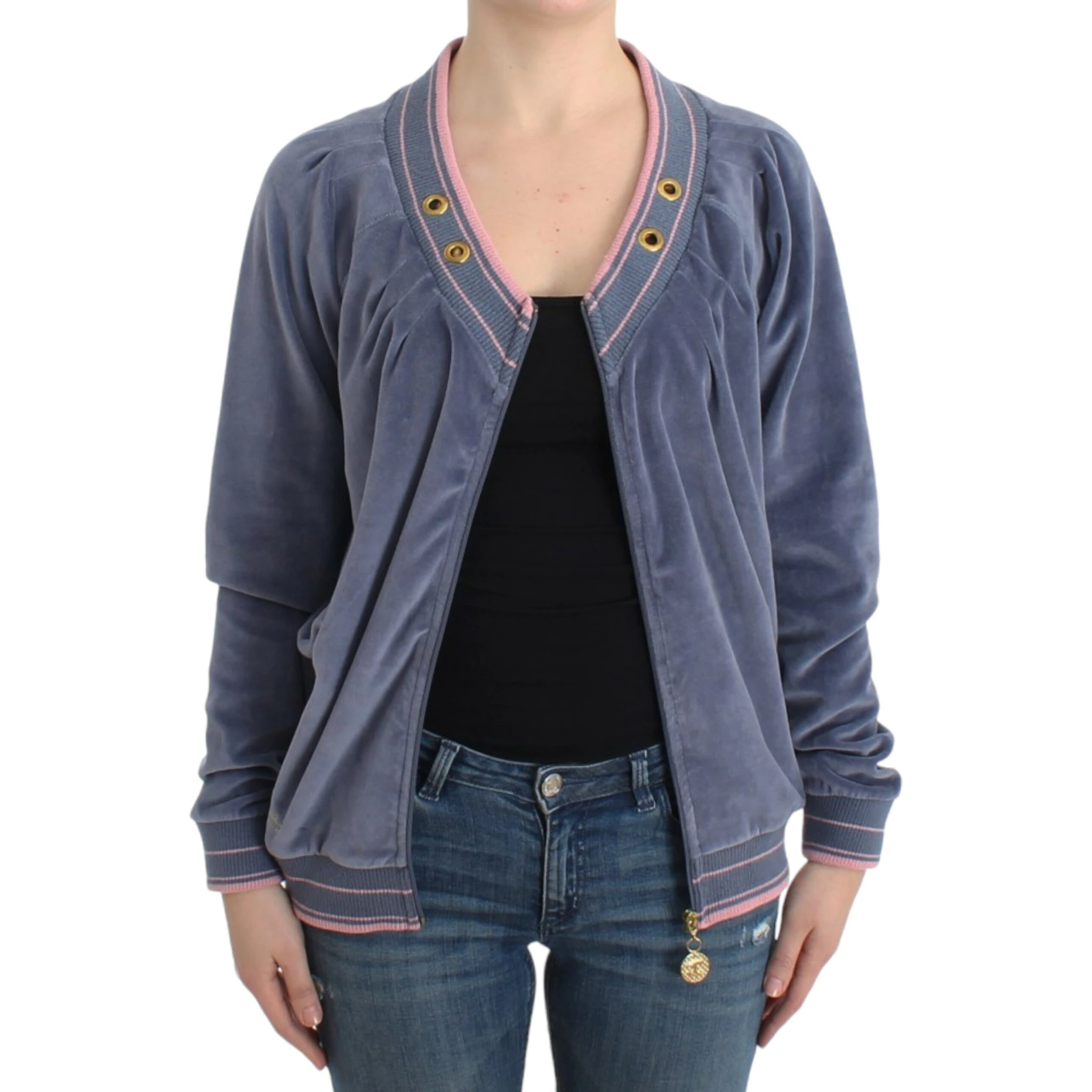 Blue velvet zipup sweater