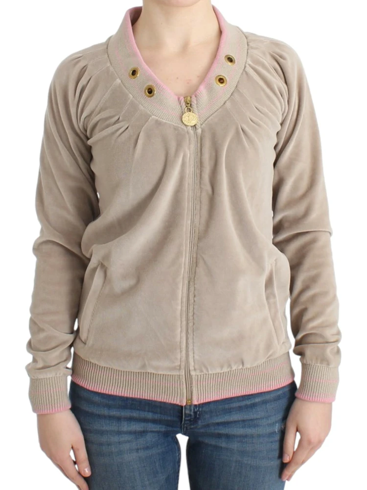 Beige velvet zipup sweater