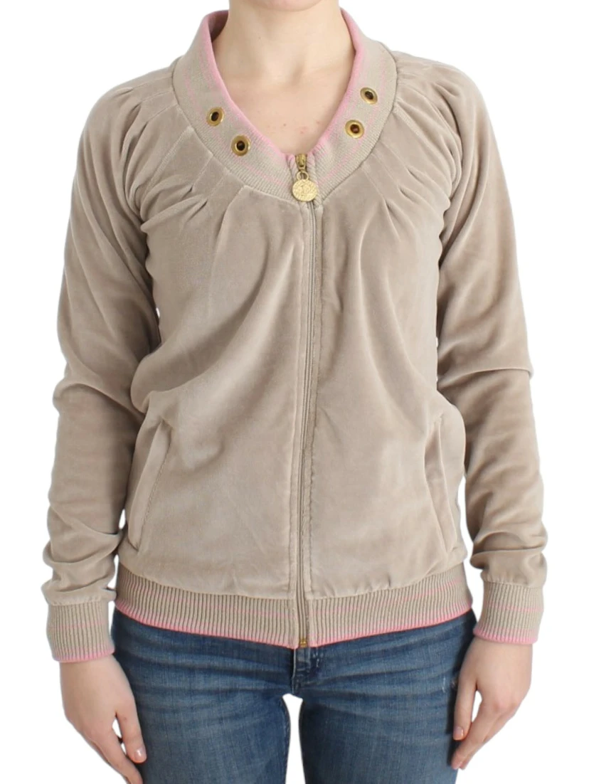 Beige velvet zipup sweater