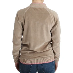 Beige velvet zipup sweater