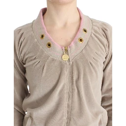 Beige velvet zipup sweater