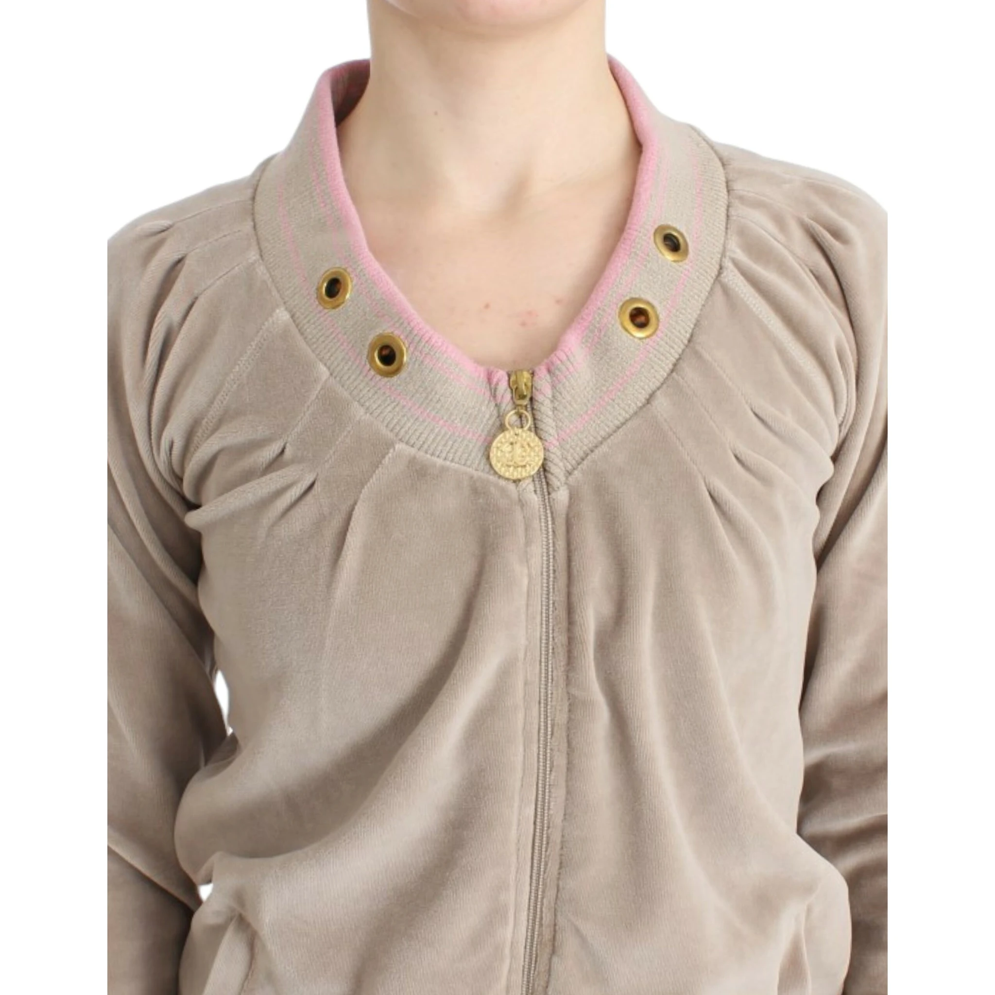 Beige velvet zipup sweater