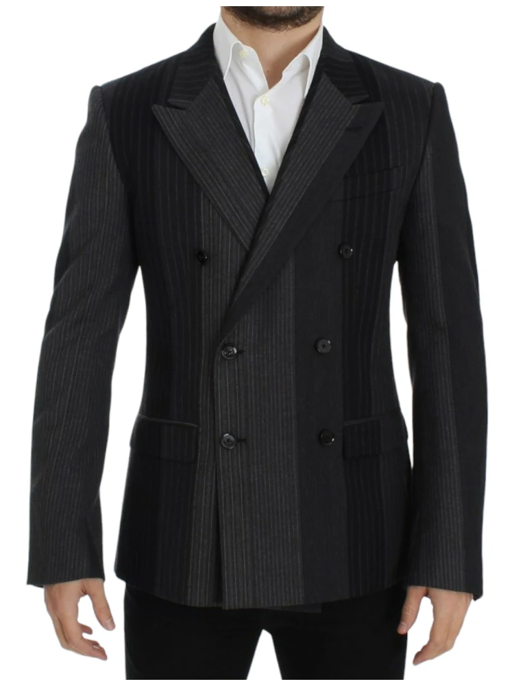 Gray striped wool stretch blazer