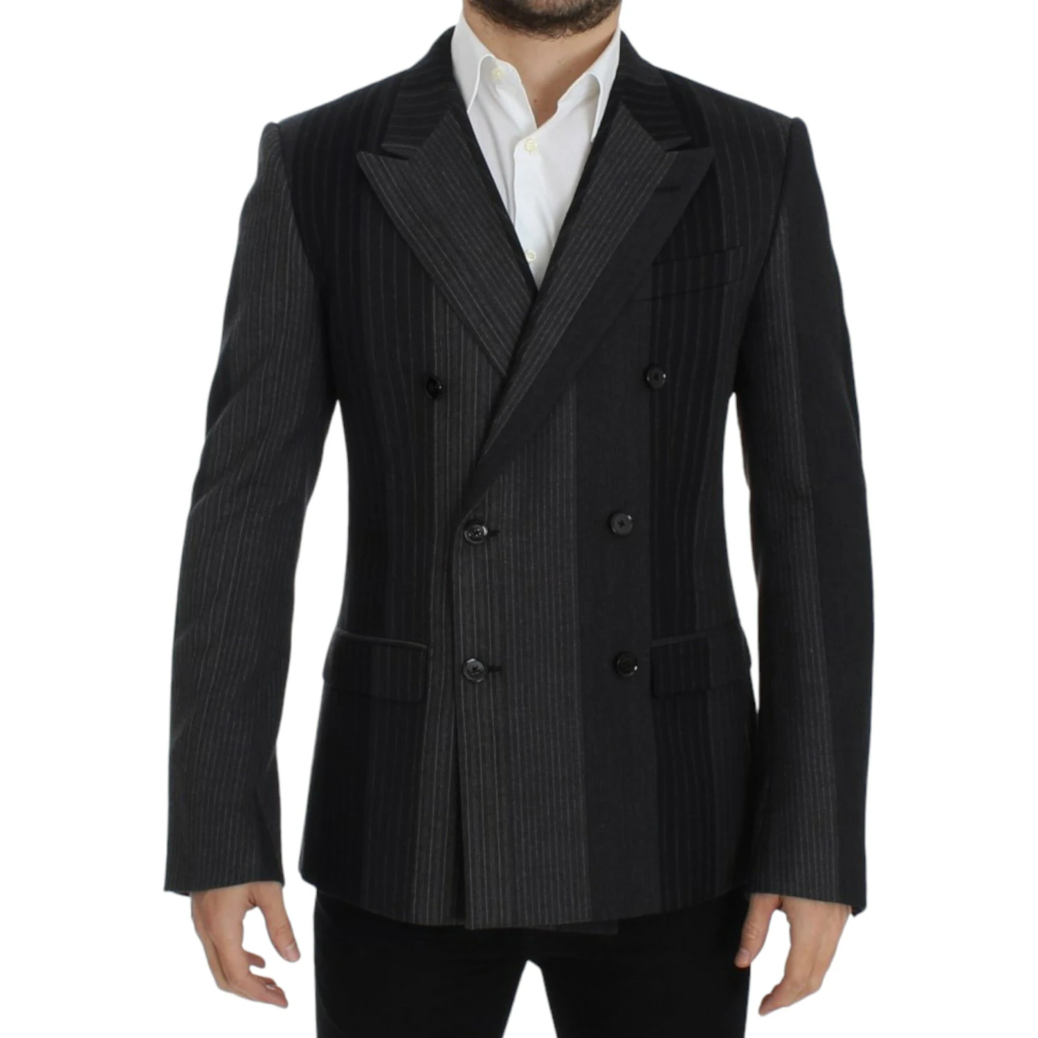 Gray striped wool stretch blazer