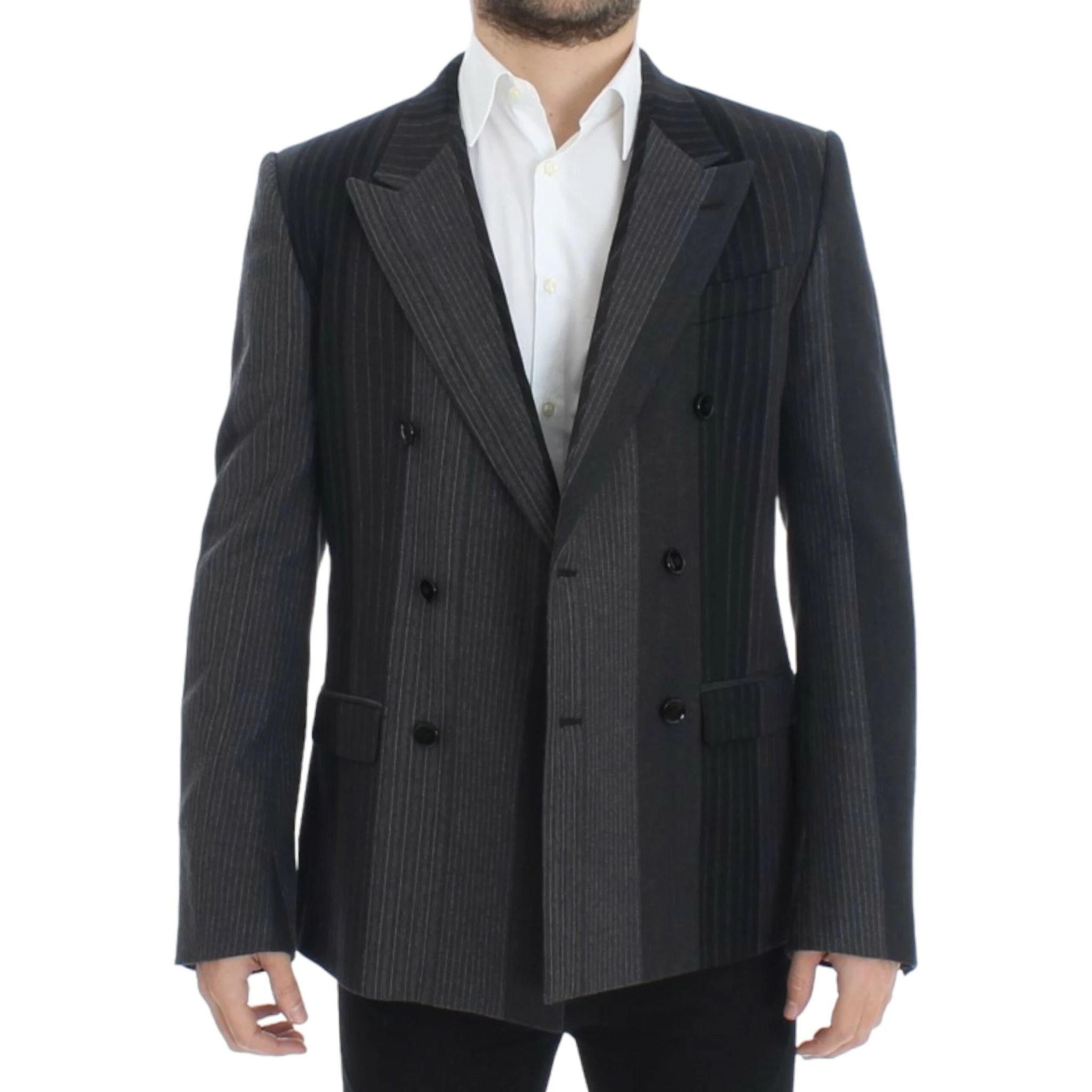 Gray striped wool stretch blazer