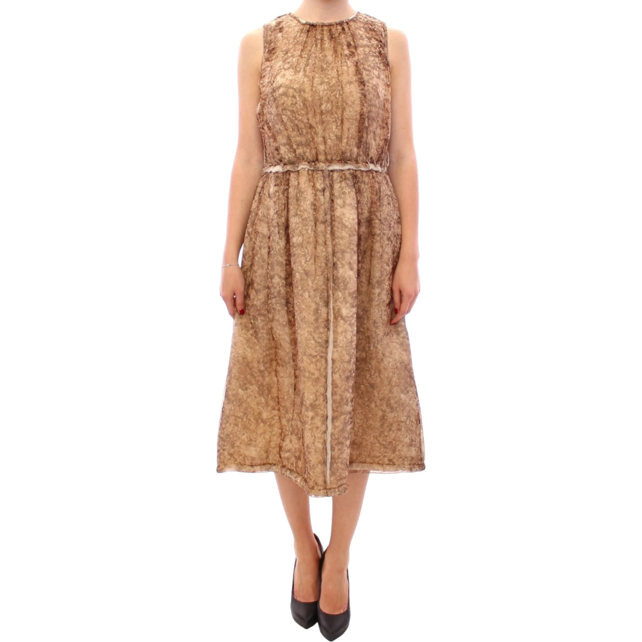 Brown sleeveless silk dress