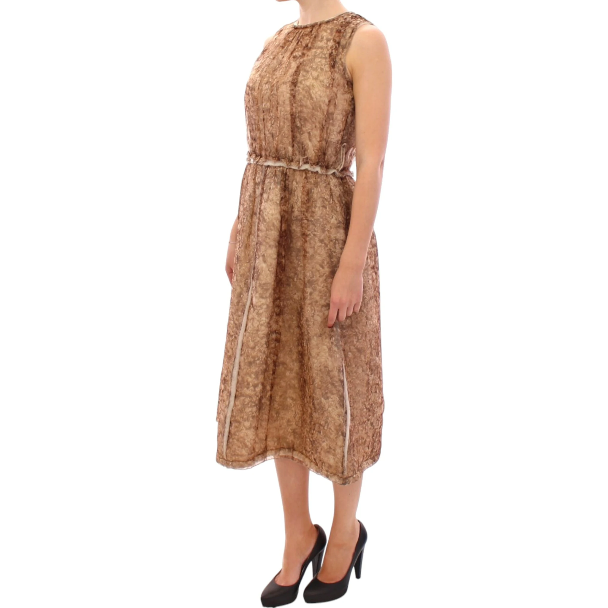 Brown sleeveless silk dress