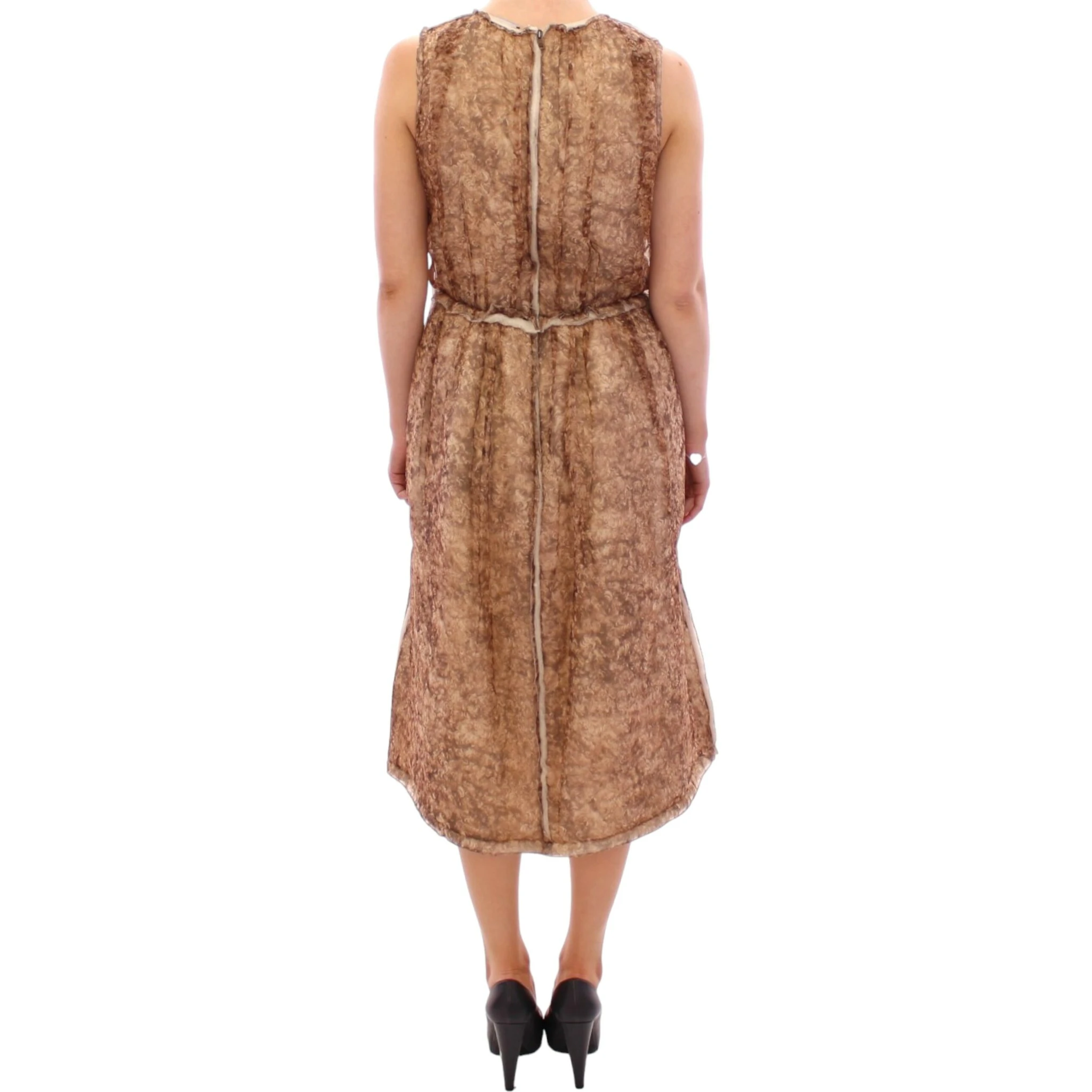 Brown sleeveless silk dress