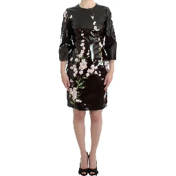 Black patent floral HANDPAINTED dress