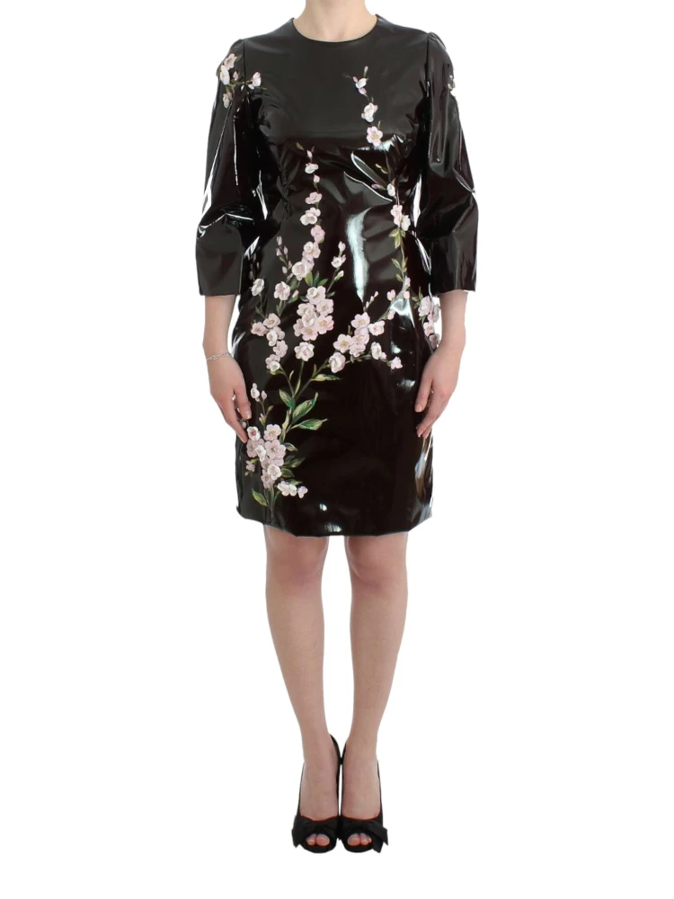 Black patent floral HANDPAINTED dress