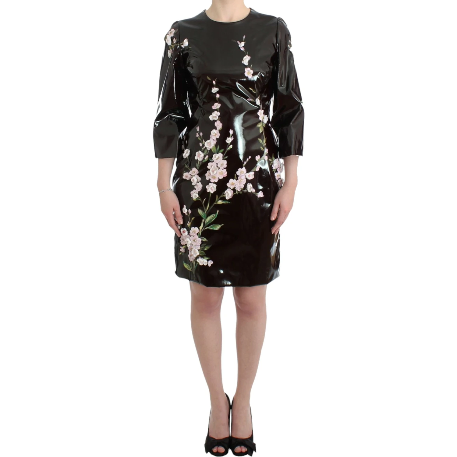 Black patent floral HANDPAINTED dress