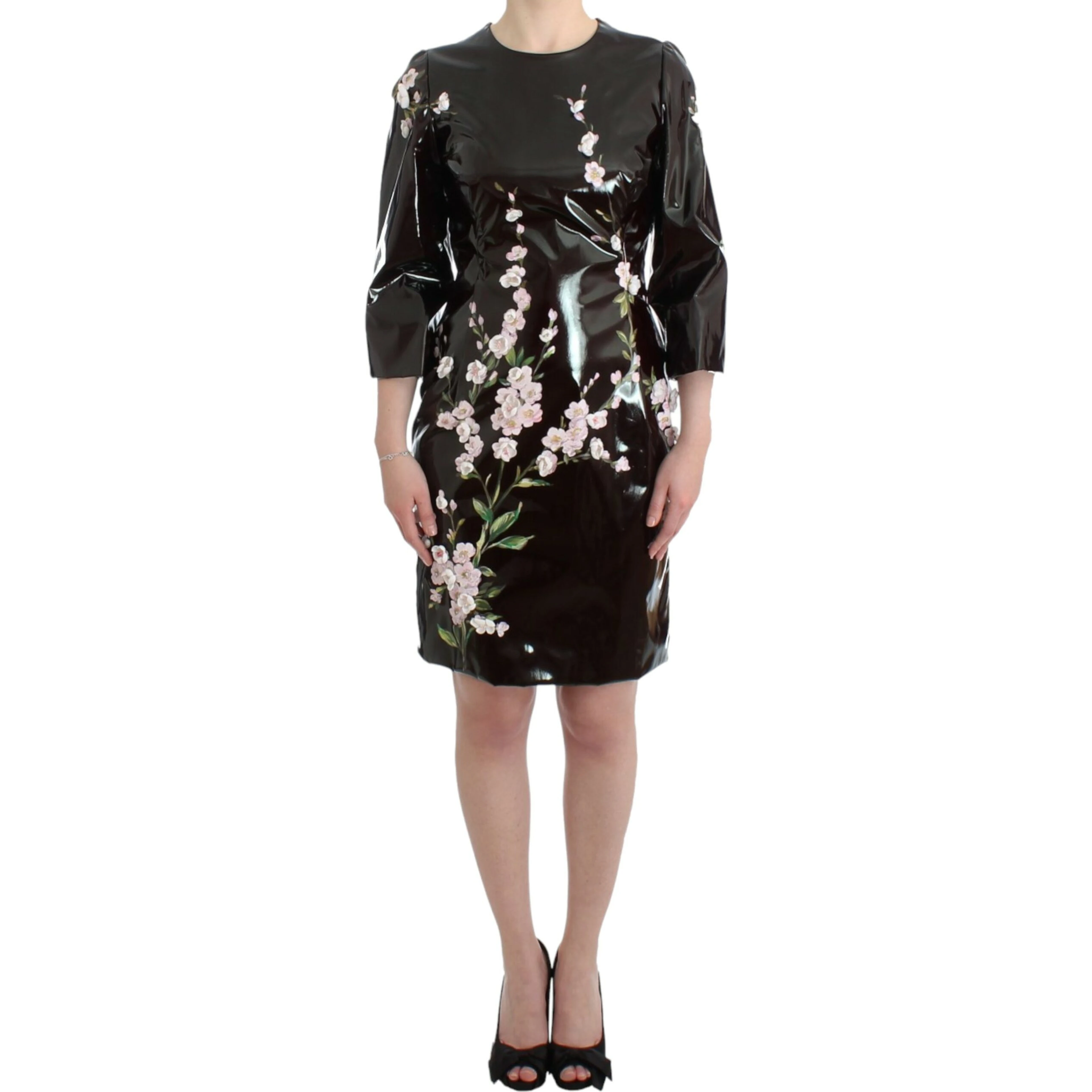 Black patent floral HANDPAINTED dress
