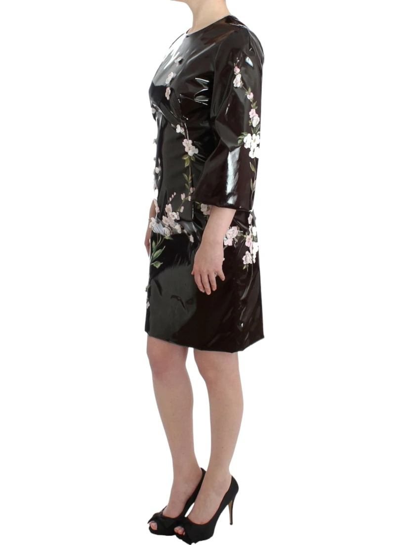 Black patent floral HANDPAINTED dress
