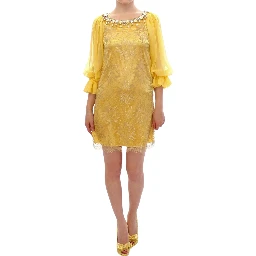 Yellow lace crystal mini dress
