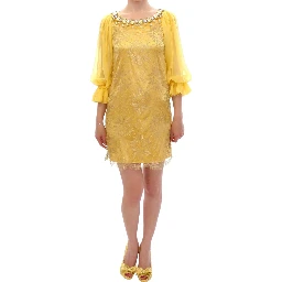 Yellow lace crystal mini dress