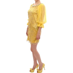 Yellow lace crystal mini dress