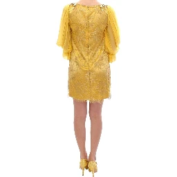Yellow lace crystal mini dress