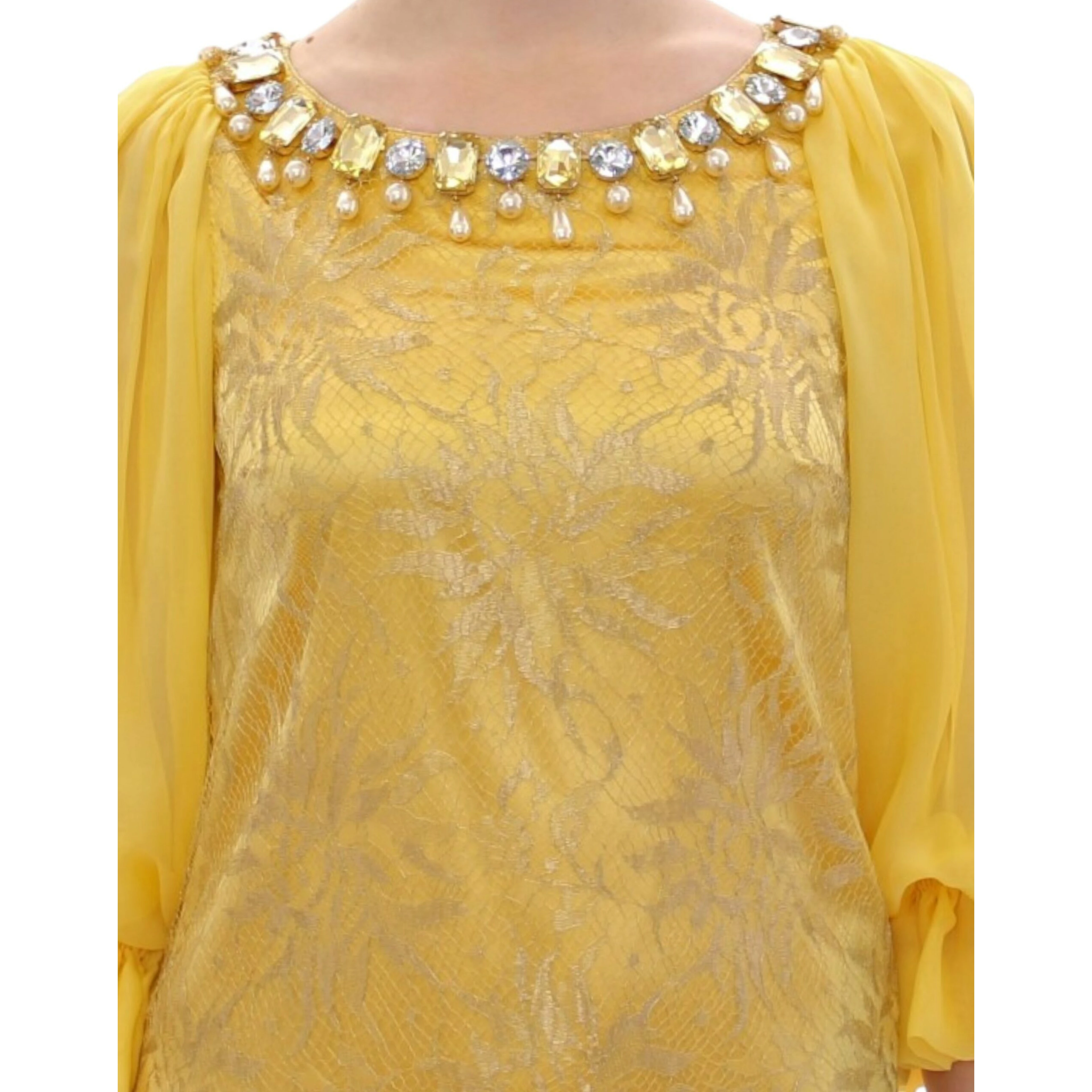 Yellow lace crystal mini dress