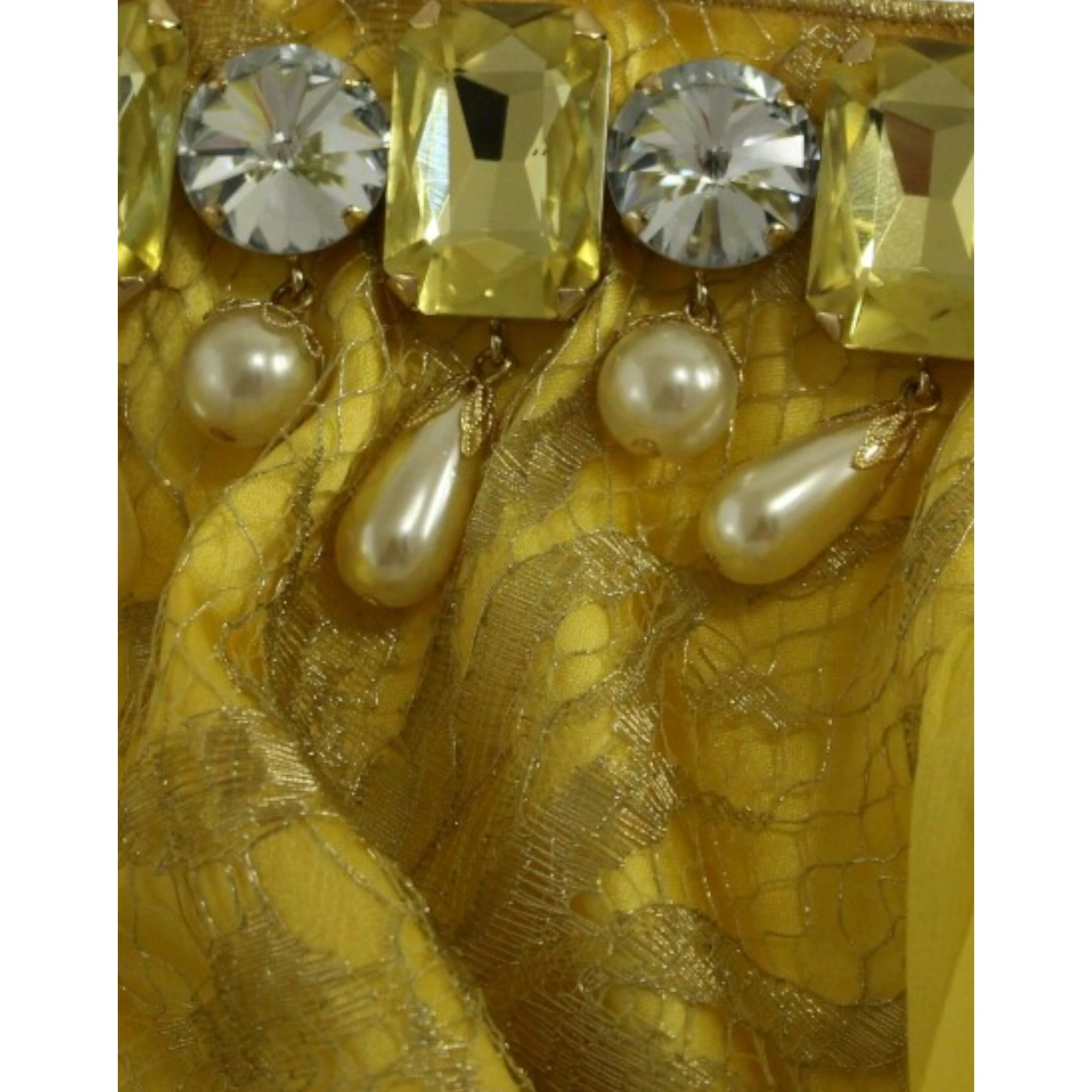 Yellow lace crystal mini dress