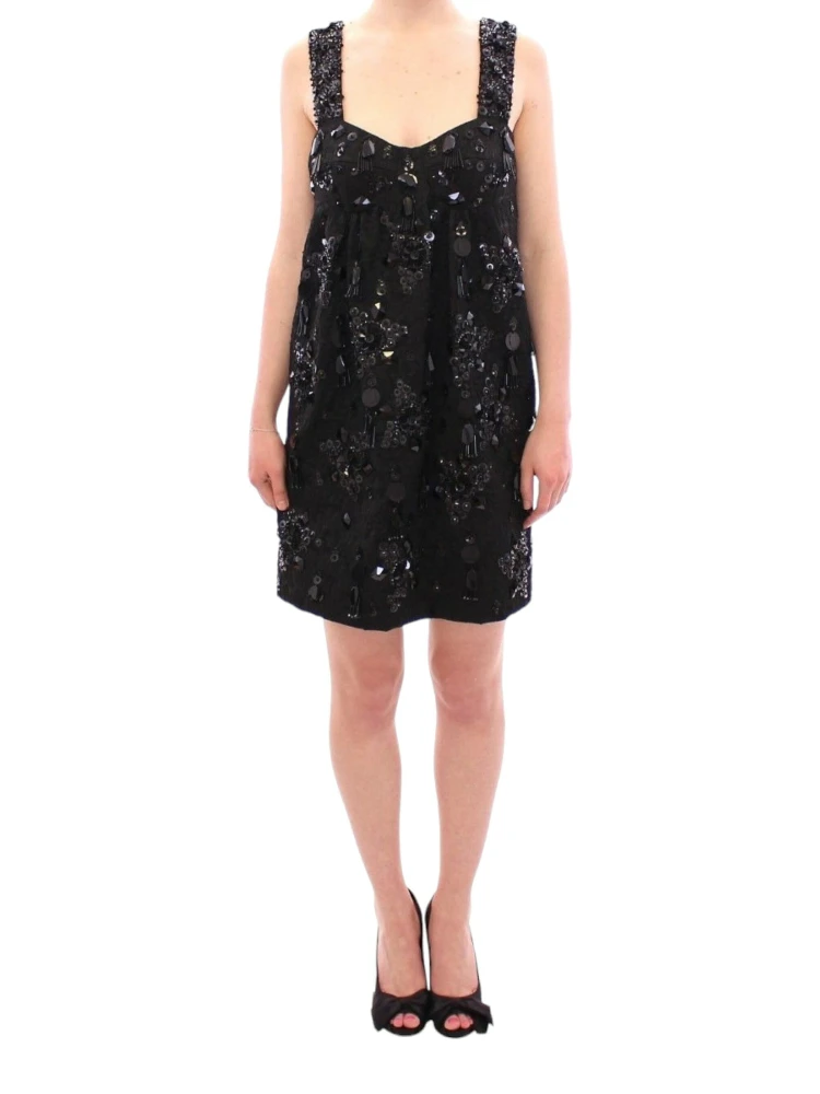 Black floral crystal embedded dress