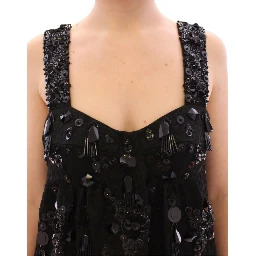 Black floral crystal embedded dress