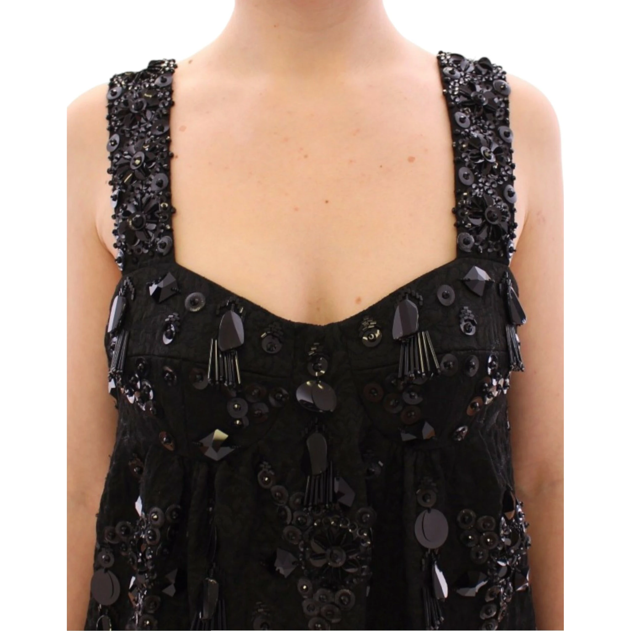 Black floral crystal embedded dress
