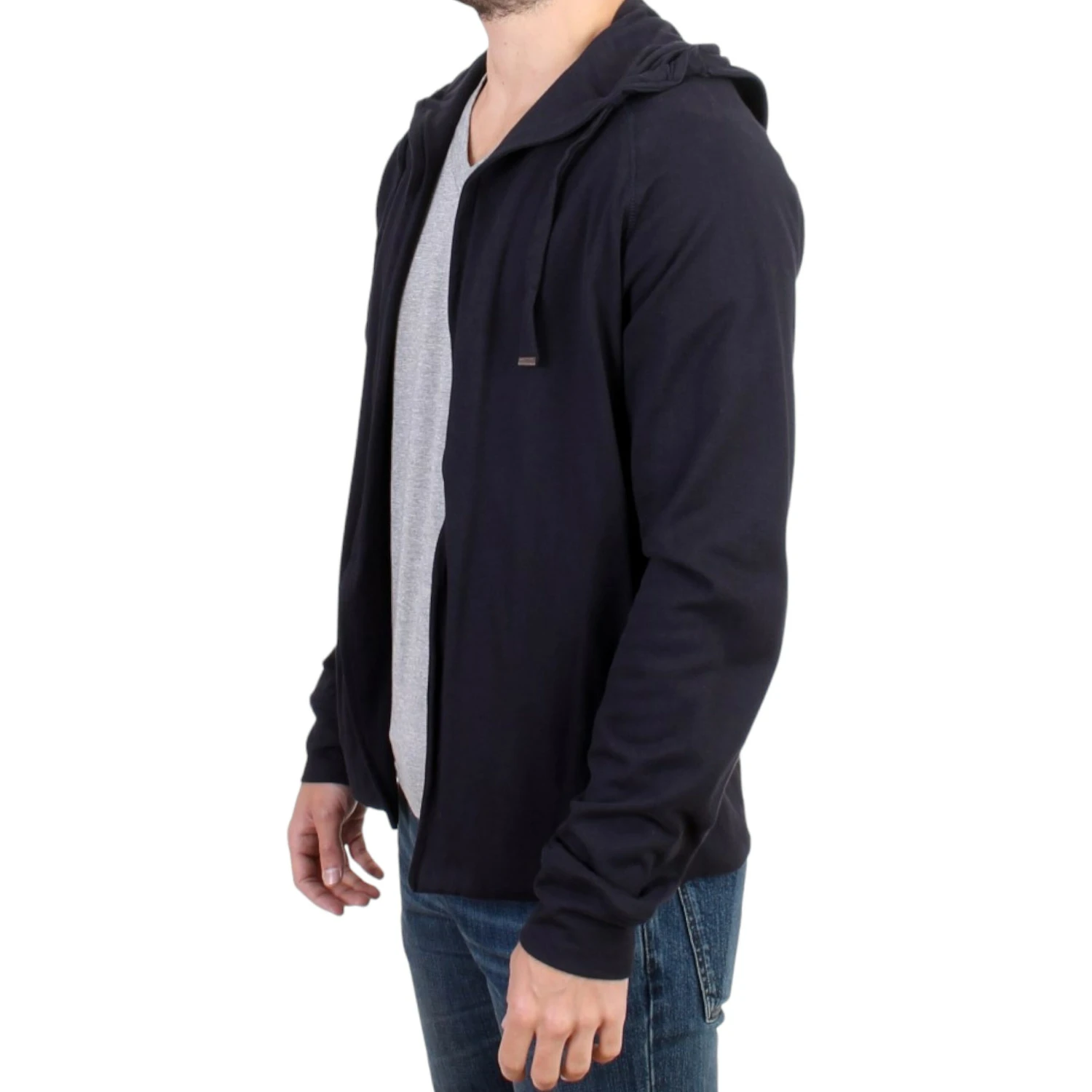 Blue hooded cotton sweater