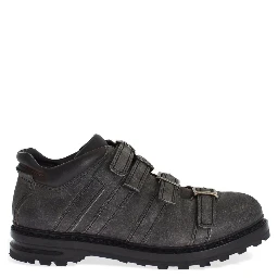 Gray Leather Ankle Strap Shoes Boots