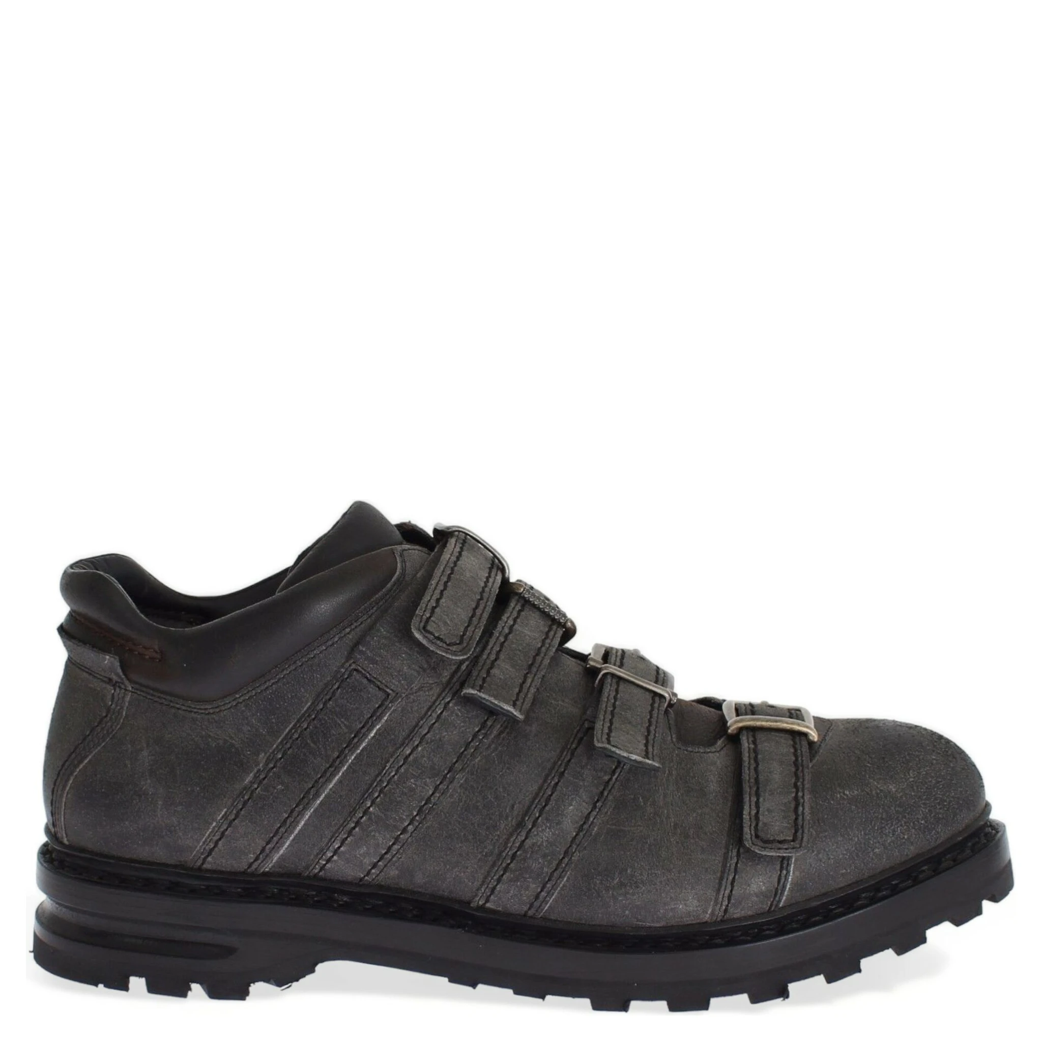 Gray Leather Ankle Strap Shoes Boots