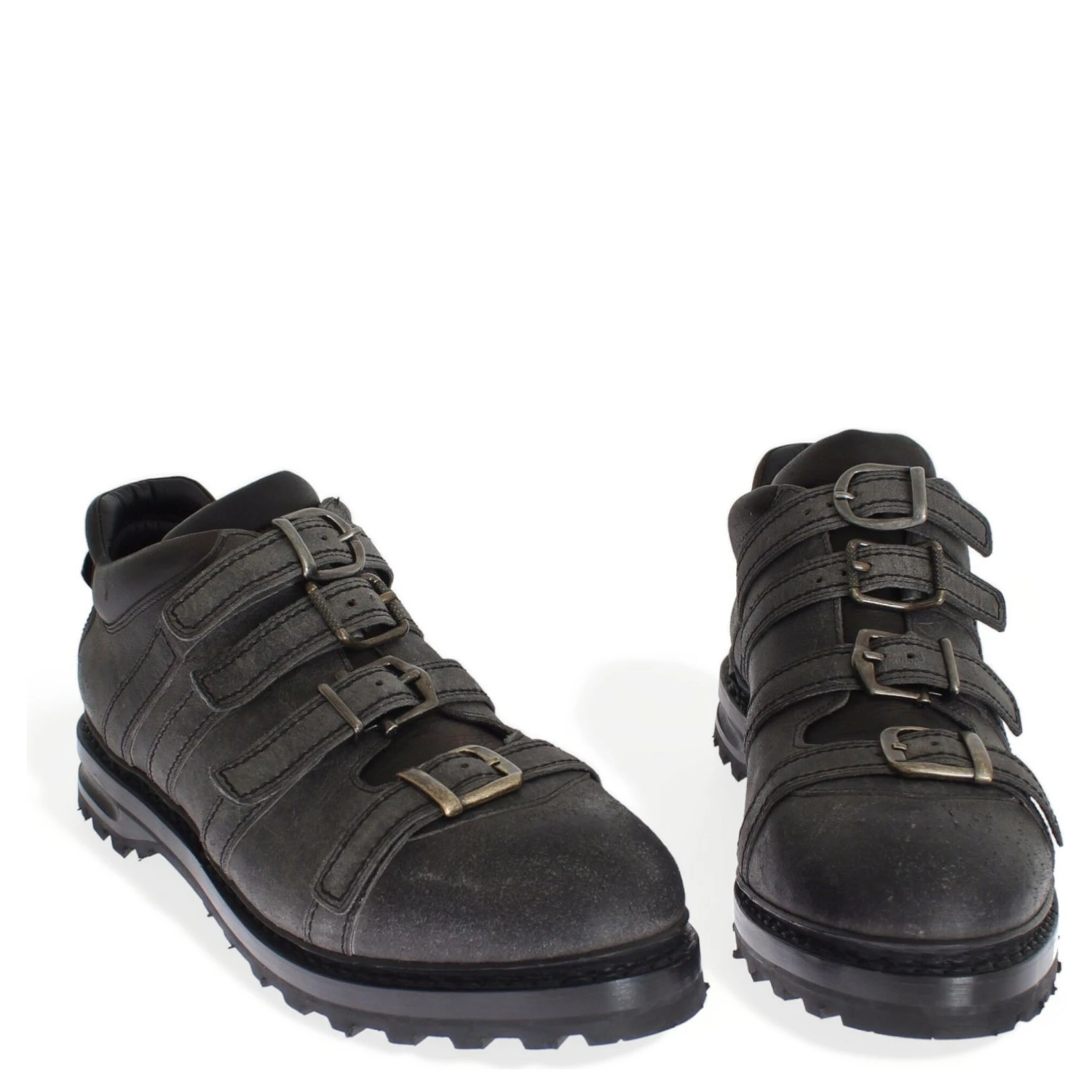 Gray Leather Ankle Strap Shoes Boots