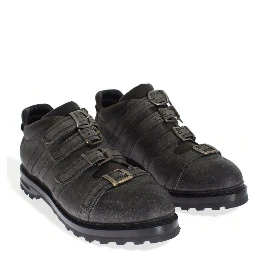 Gray Leather Ankle Strap Shoes Boots