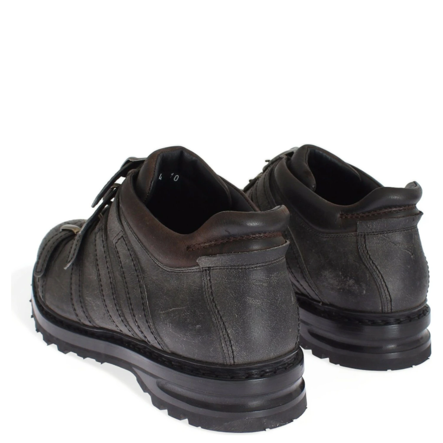 Gray Leather Ankle Strap Shoes Boots