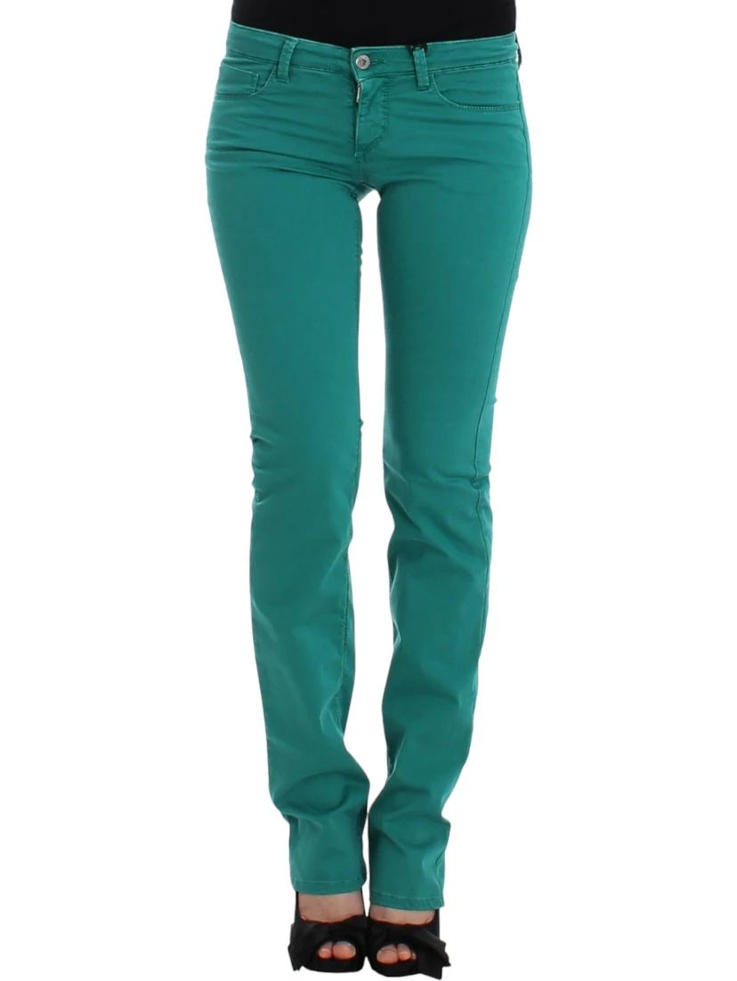 Green straight leg jeans