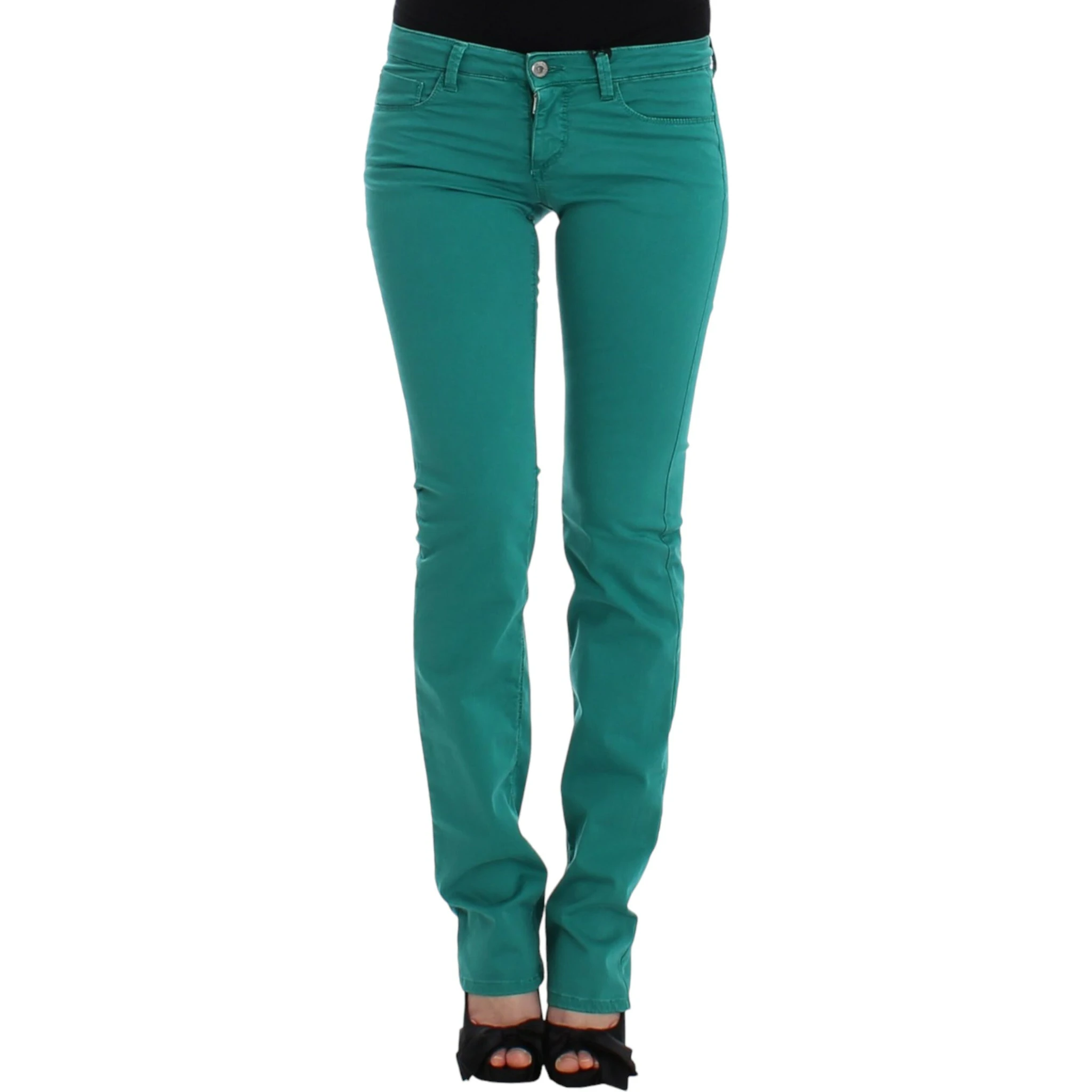 Green straight leg jeans