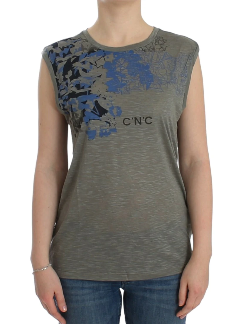 Gray print sleeveless t-shirt