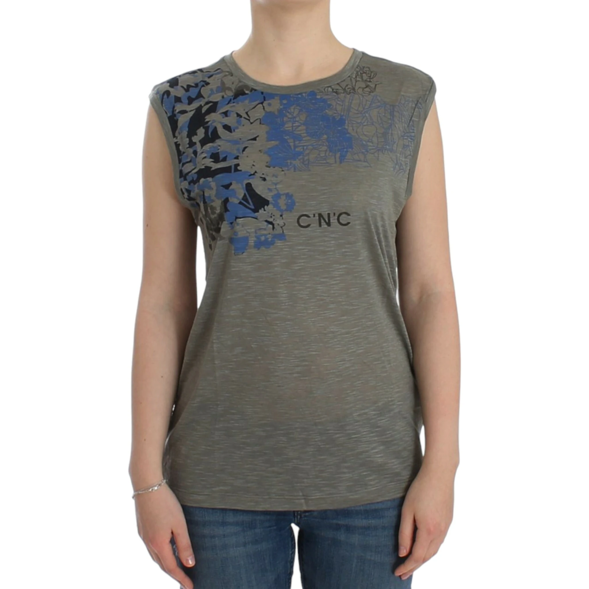 Gray print sleeveless t-shirt