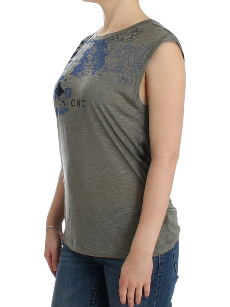 Gray print sleeveless t-shirt alternative