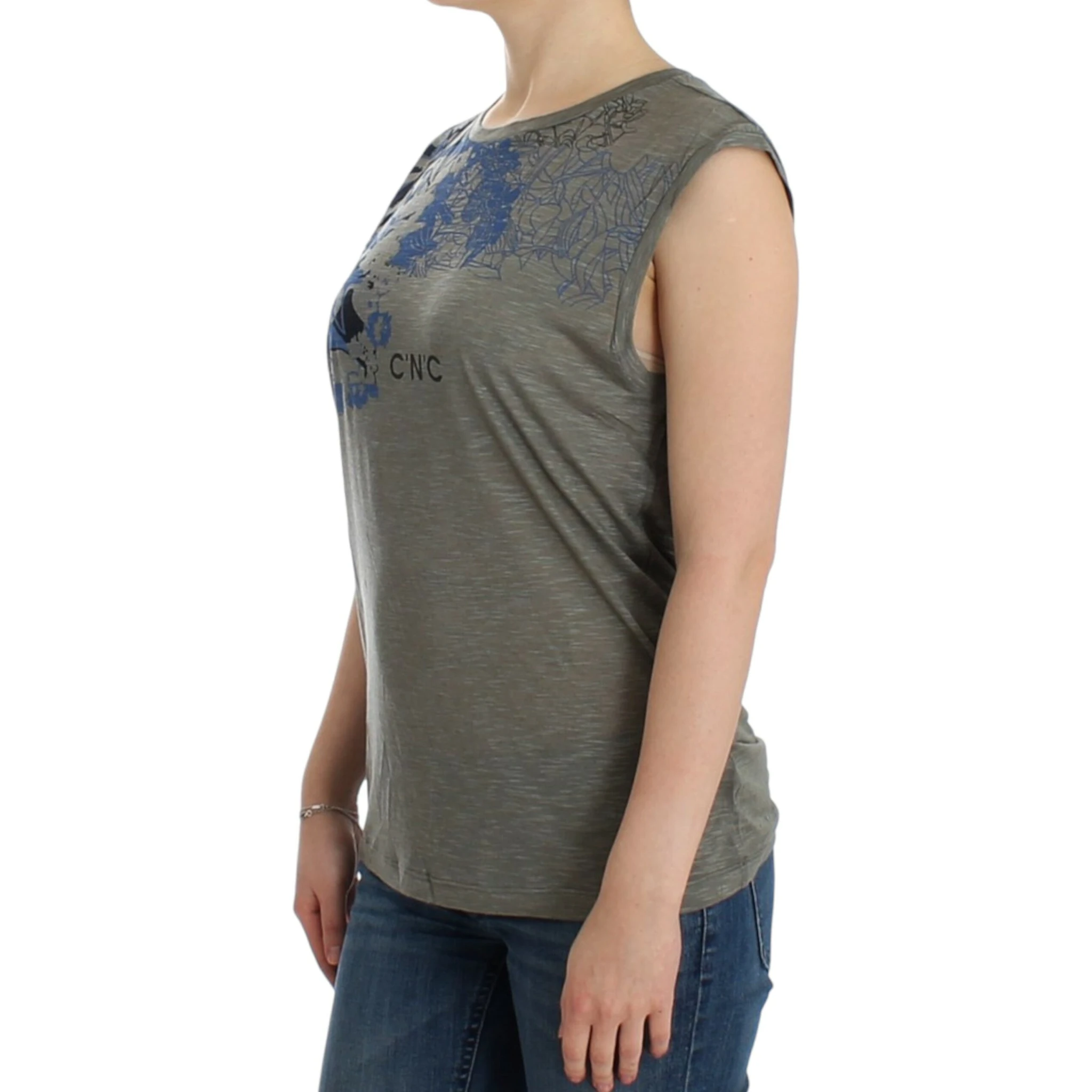Gray print sleeveless t-shirt