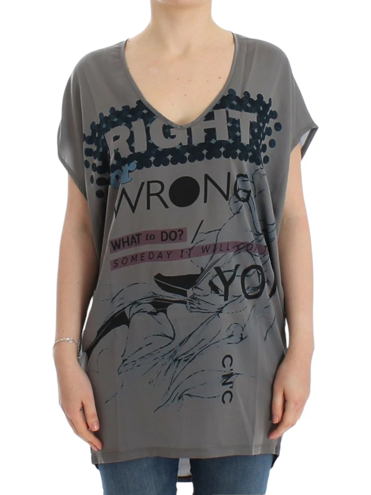 Gray V-neck long t-shirt