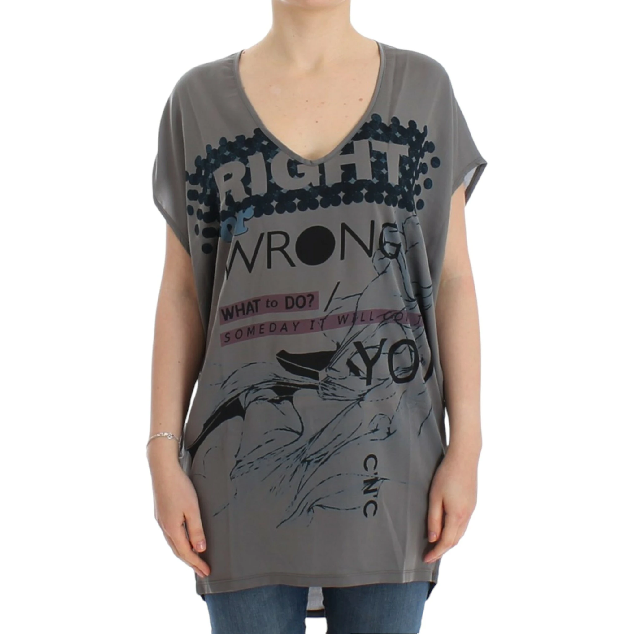 Gray V-neck long t-shirt