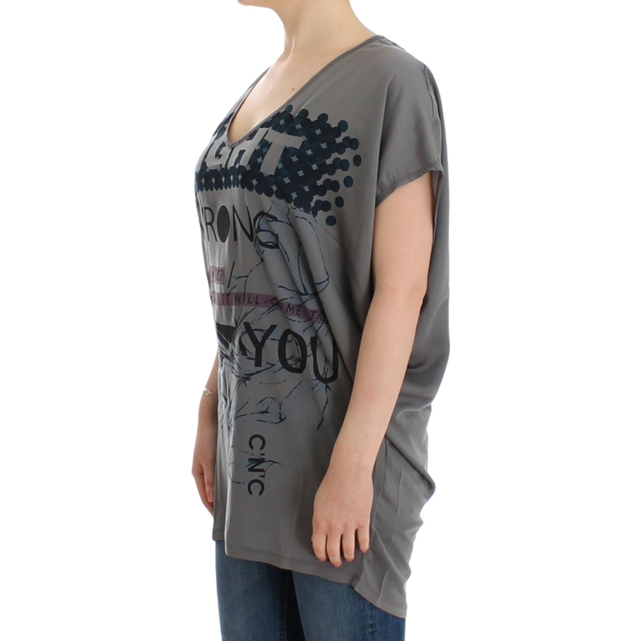 Gray V-neck long t-shirt