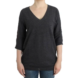 Chic V-neck Alpaca Blend Short Sleeve Sweater In Gray