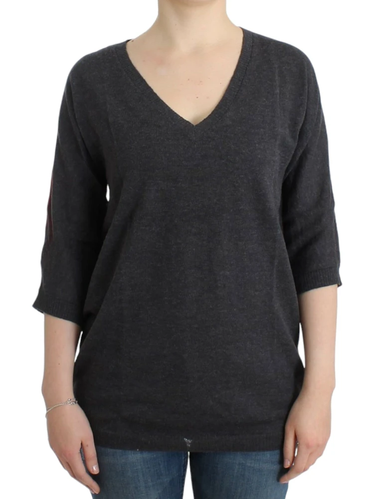 Chic V-neck Alpaca Blend Short Sleeve Sweater In Gray