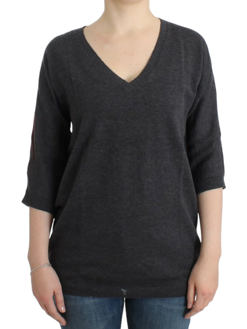 Chic V-neck Alpaca Blend Short Sleeve Sweater In Gray