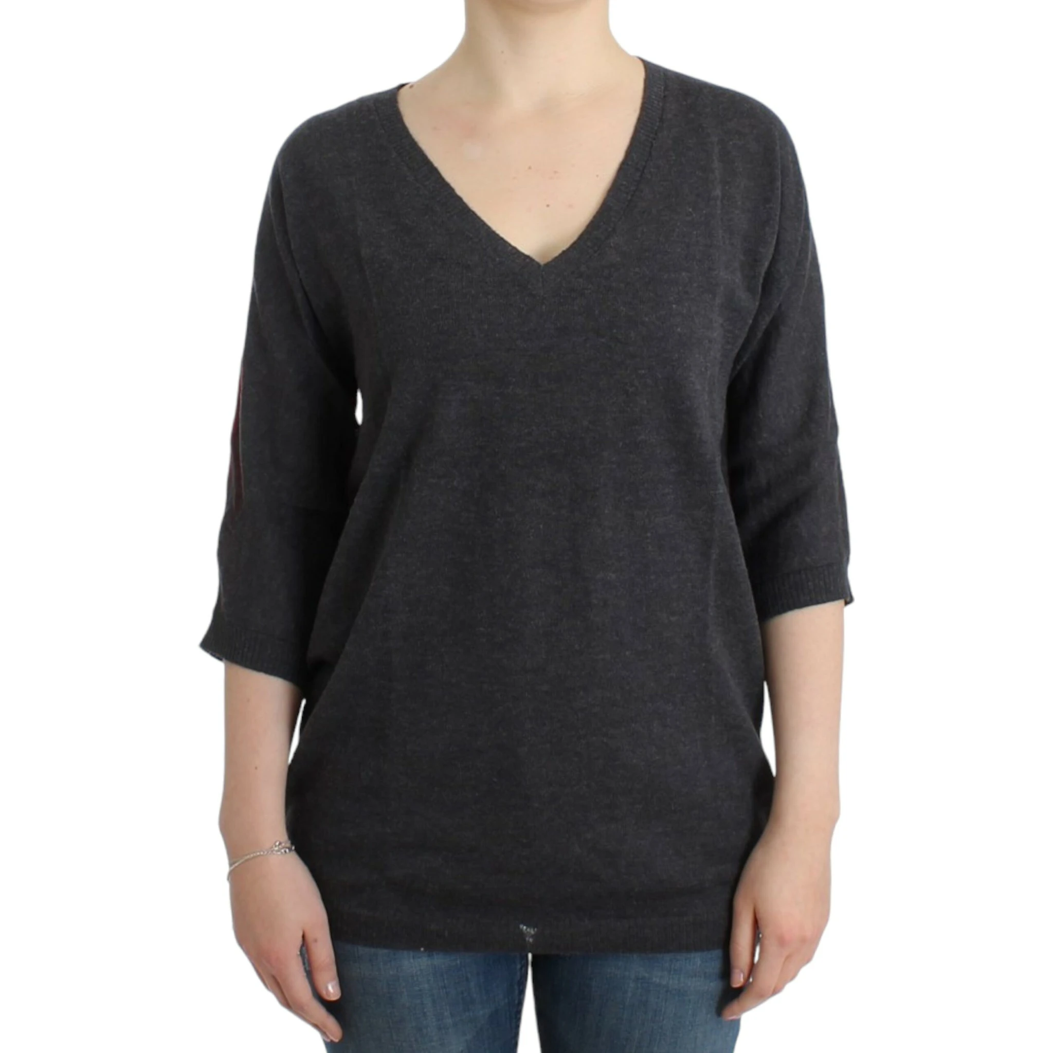 Chic V-neck Alpaca Blend Short Sleeve Sweater In Gray