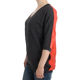 Chic V-neck Alpaca Blend Short Sleeve Sweater In Gray