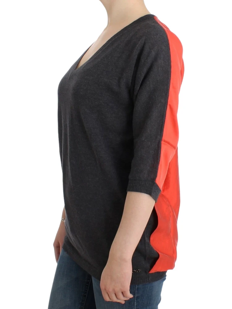 Chic V-neck Alpaca Blend Short Sleeve Sweater In Gray alternative