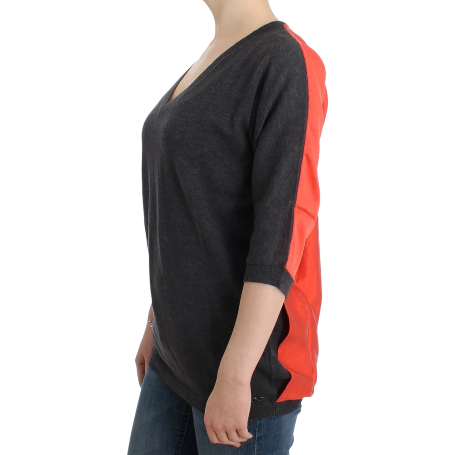 Chic V-neck Alpaca Blend Short Sleeve Sweater In Gray