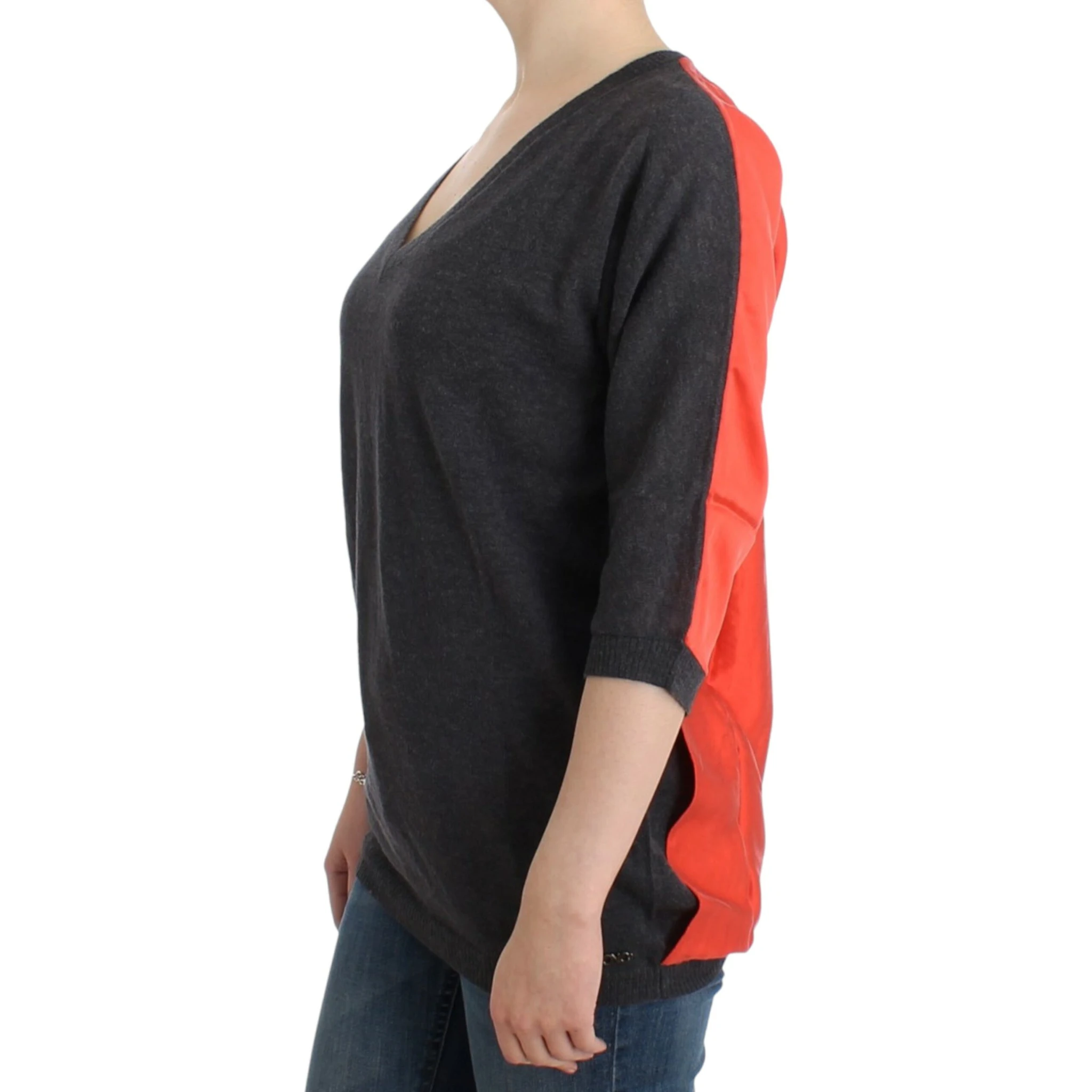 Chic V-neck Alpaca Blend Short Sleeve Sweater In Gray