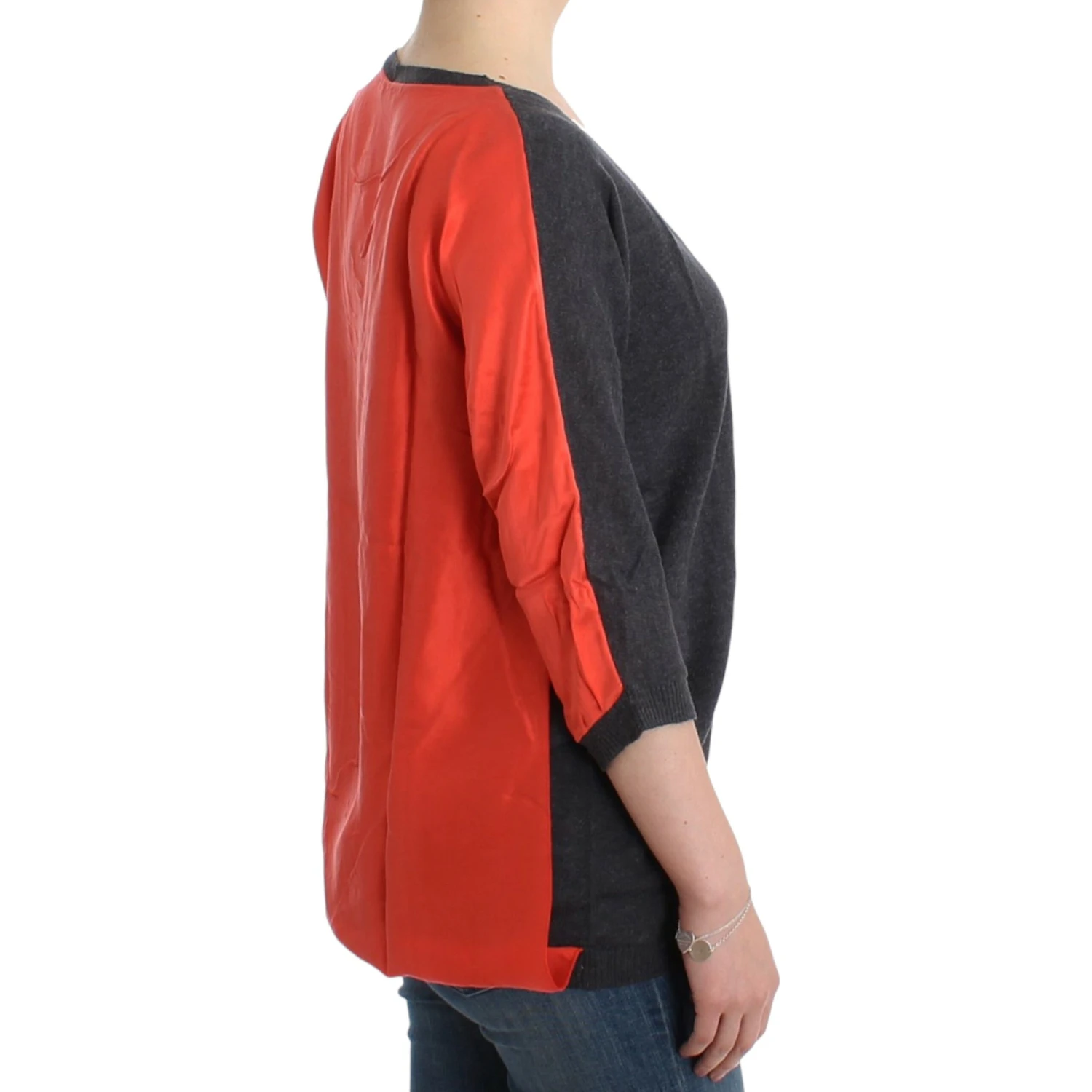 Chic V-neck Alpaca Blend Short Sleeve Sweater In Gray